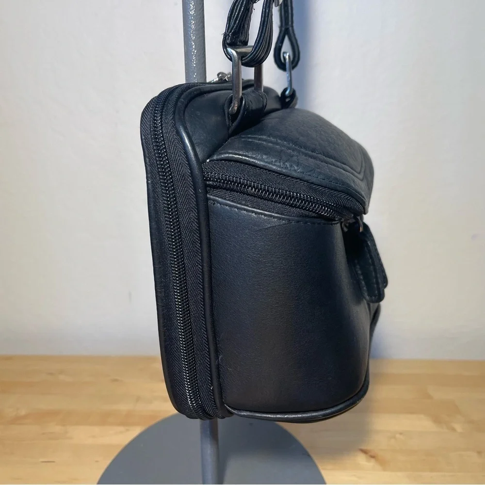 LATICO Black Leather Crossbody Organizer Bag RFID Wallet Travel Messenger Purse